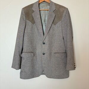Vintage Circle S Ranch Western Wear Wool Suede Blazer Sport Coat 42L Elbow patch